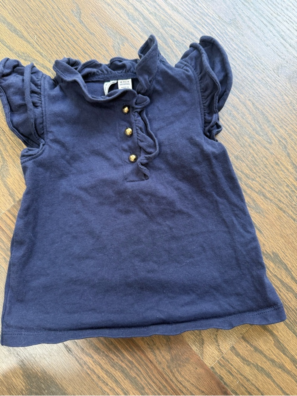 Janie and Jack Navy Ruffle Cap Sleeve Top with Gold Buttons